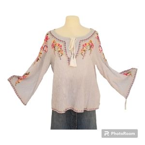 Peasant Blouse ~ Grace Continental Top Long Sleeve Embroidered M -L